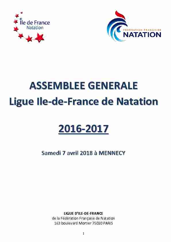 ASSEMBLEE GENERALE Ligue Ile-de-France de Natation 2016-2017