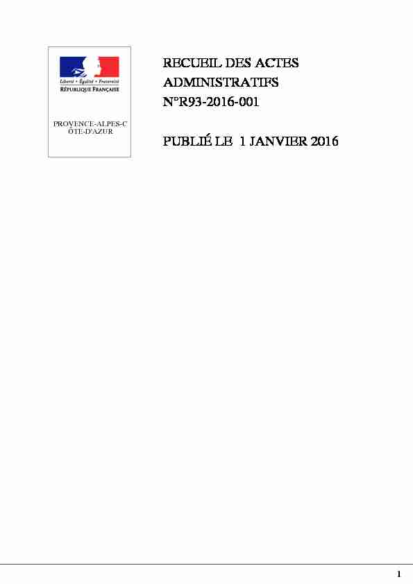 RECUEIL DES ACTES ADMINISTRATIFS N°R93-2016-001 PUBLIÉ