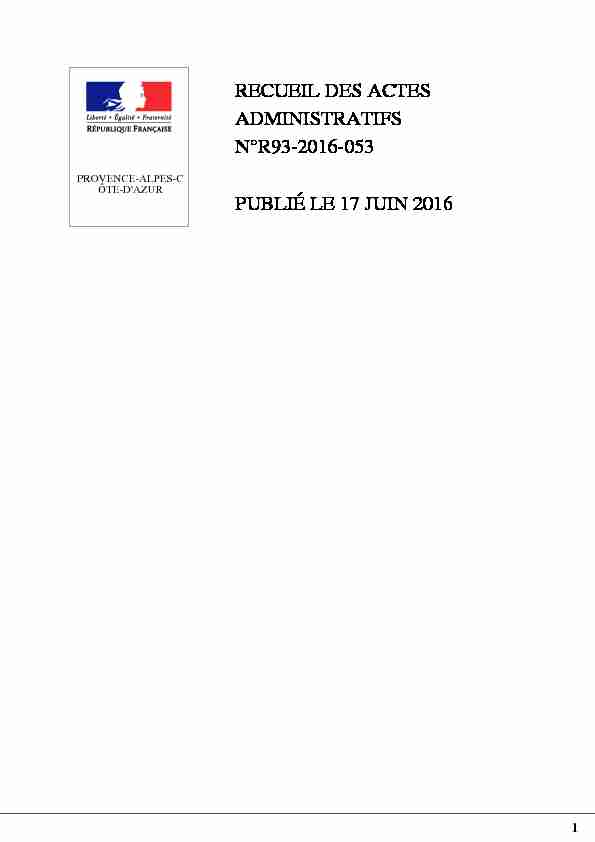 RECUEIL DES ACTES ADMINISTRATIFS N°R93-2016-053 PUBLIÉ