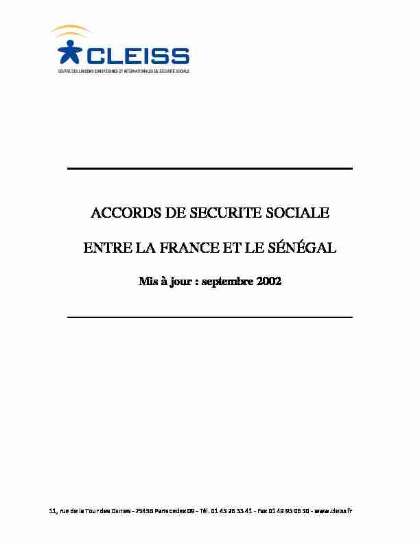 ACCORDS DE SECURITE SOCIALE ENTRE LA FRANCE ET LE