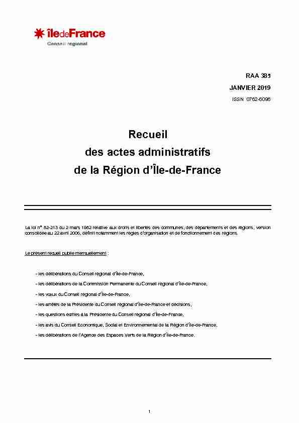 Recueil des actes administratifs de la Région dÎle-de-France