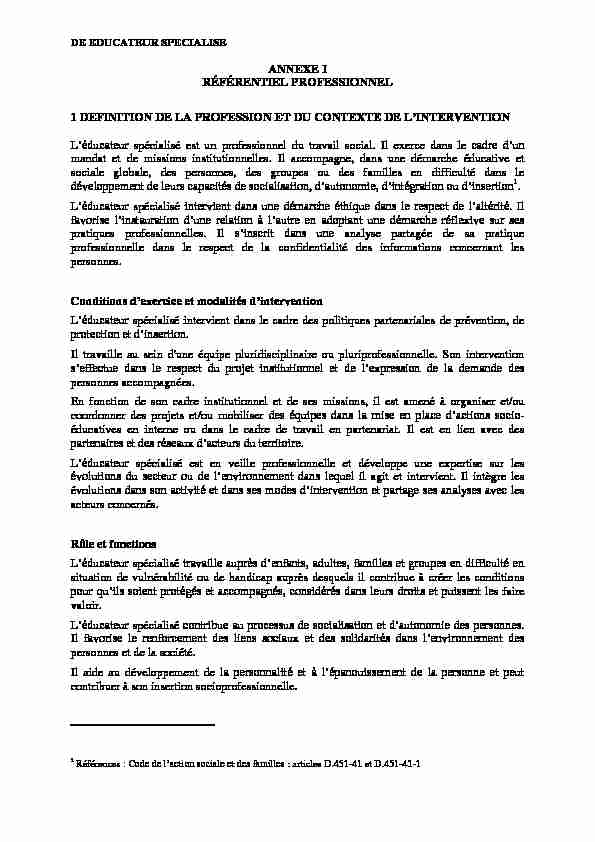 pdf ANNEXE I RÉFÉRENTIEL PROFESSIONNEL 1 DEFINITION DE LA