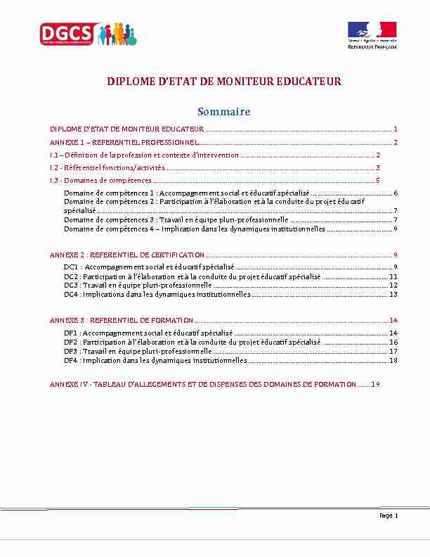 DIPLOME D’ETAT DE MONITEUR EDUCATEUR Sommaire - santegouvfr