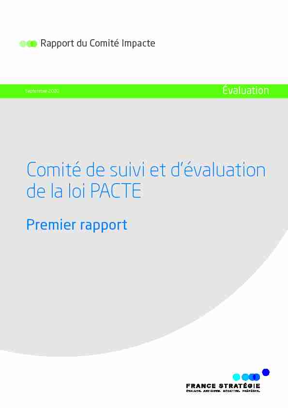 Comité de suivi et dévaluation de la loi PACTE - Premier rapport