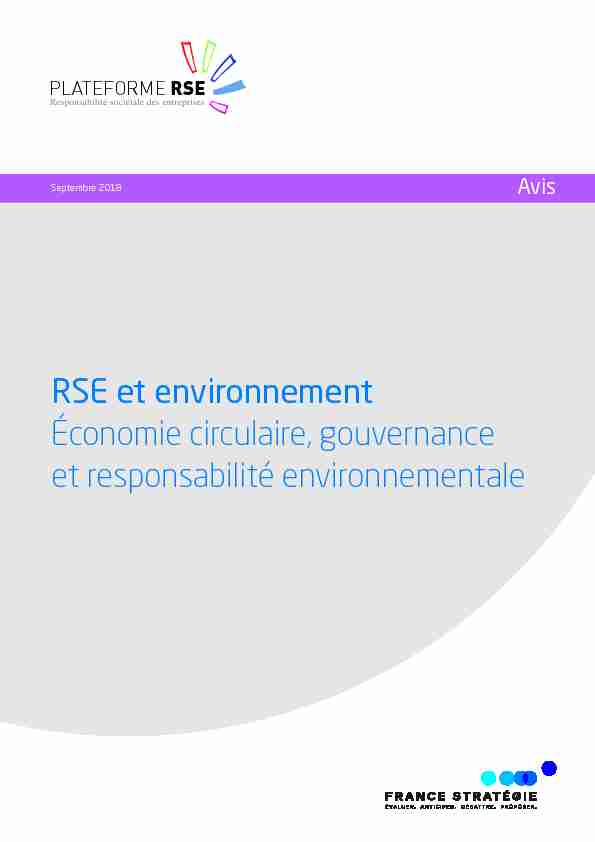 Avis - RSE et environnement Économie circulaire gouvernance et