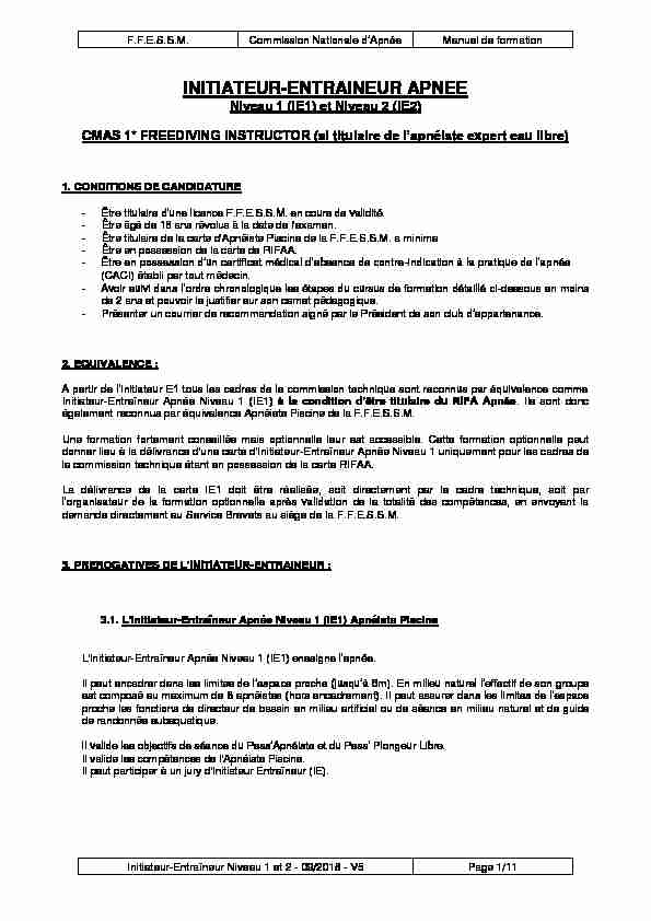 [PDF] INITIATEUR APNEE ESPACE PROCHE - Apnée  FFESSM