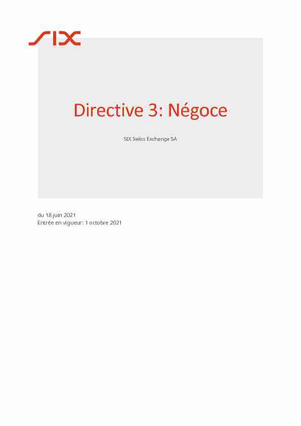 Directive 3: Négoce
