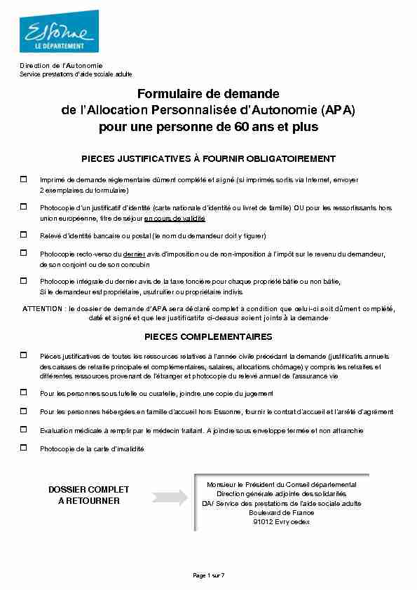 [PDF] Formulaire de demande de lAllocation Personnalisée dAutonomie