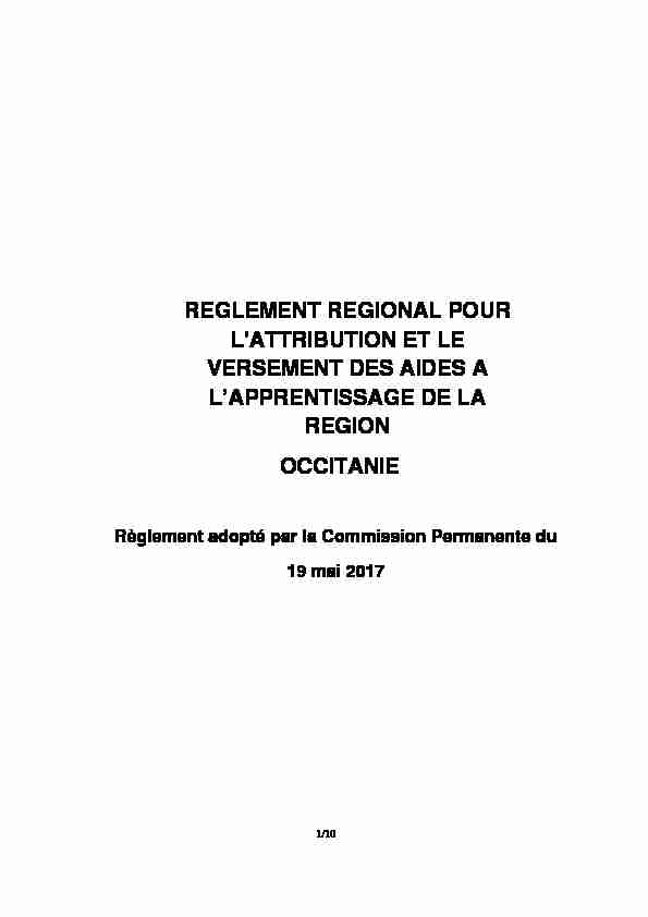 REGLEMENT REGIONAL POUR LATTRIBUTION ET LE