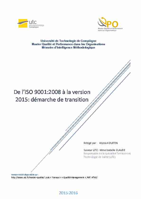 De lISO 9001:2008 à la version 2015: démarche de transition
