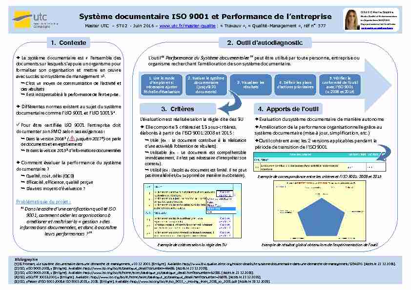 Système documentaire ISO 9001 et Performance de lentreprise