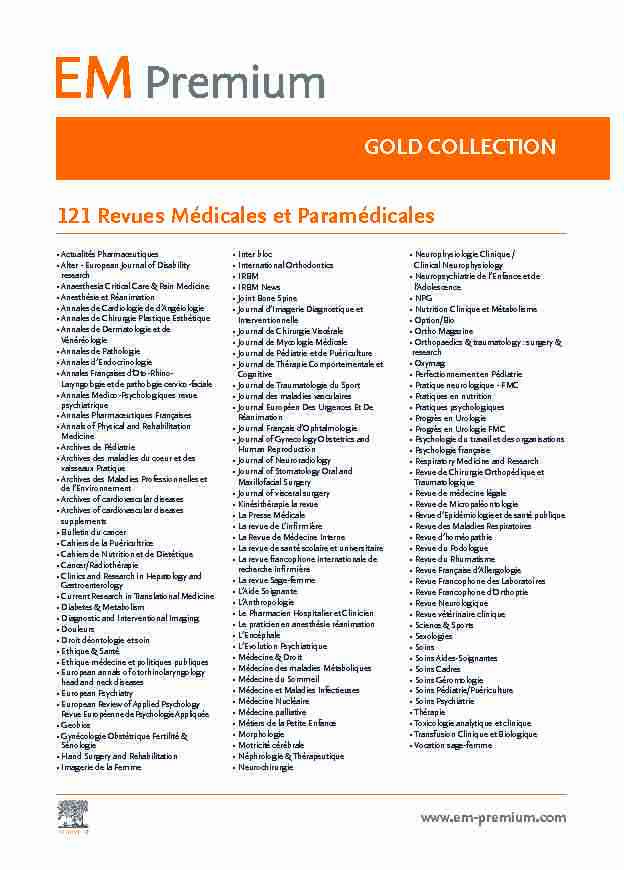 [PDF] GOLD COLLECTION 121 Revues Médicales et  - Elsevier