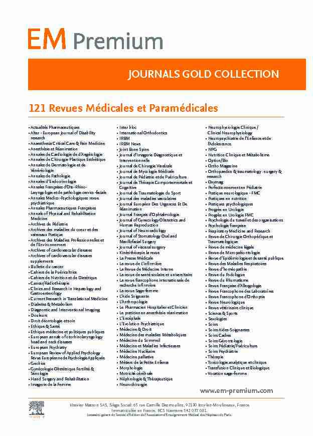 JOURNALS GOLD COLLECTION 121 Revues Médicales et