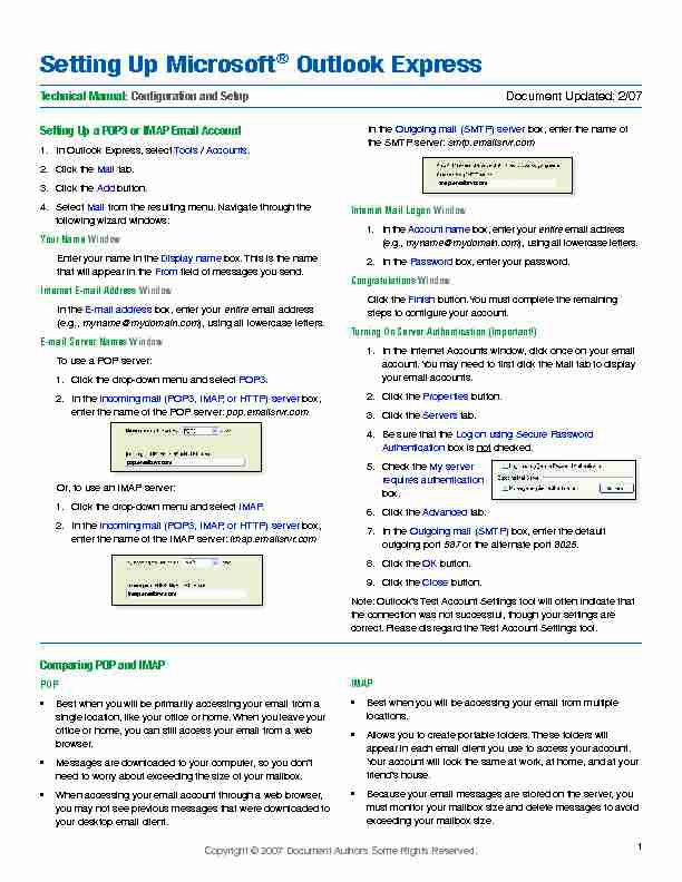 [PDF] Outlook Express configuration guide - Standard Broadband