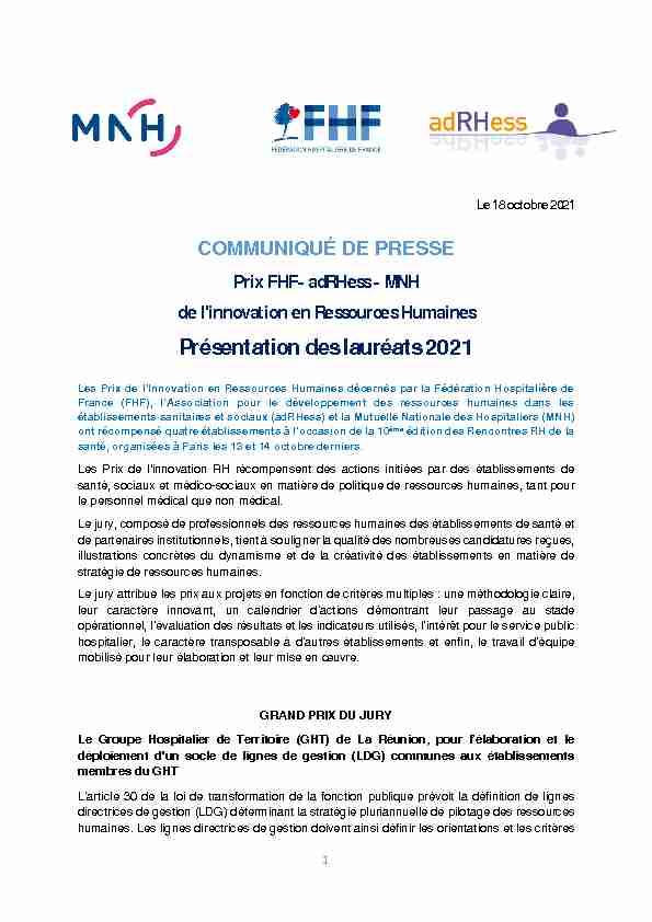 COMMUNIQUÉ DE PRESSE - Prix FHF- adRHess - MNH de l