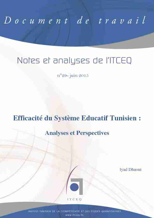 Efficacité du Système Educatif Tunisien :