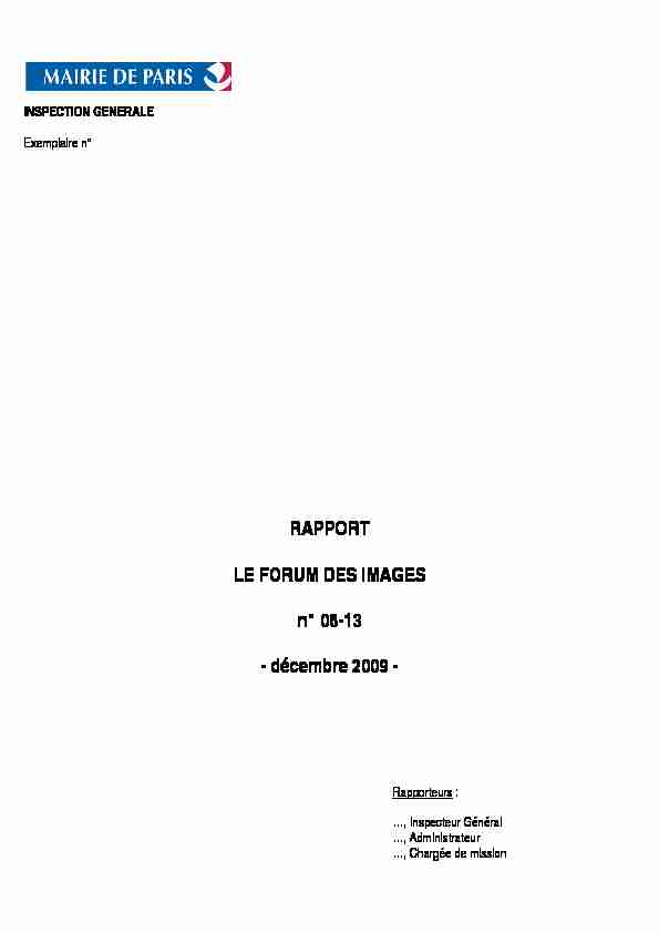 RAPPORT LE FORUM DES IMAGES n° 08-13 - décembre 2009 -