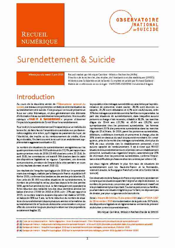 [PDF] Surendettement & Suicide - Drees - Ministère des Solidarités et de