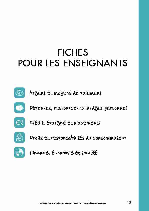 [PDF] FICHES POUR LES ENSEIGNANTS - La finance pour tous