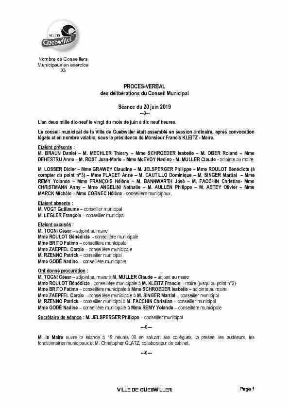 [PDF] PV du Conseil Municipal du 20 juin 2019 - ville de Guebwiller