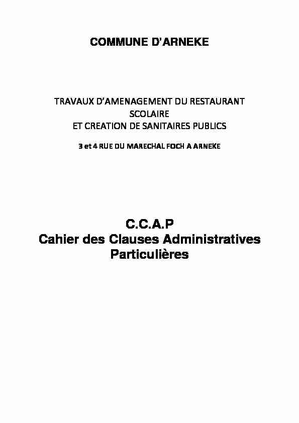C.C.A.P Cahier des Clauses Administratives Particulières