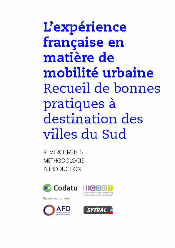 Lexpérience française en matière de mobilité urbaine Recueil de