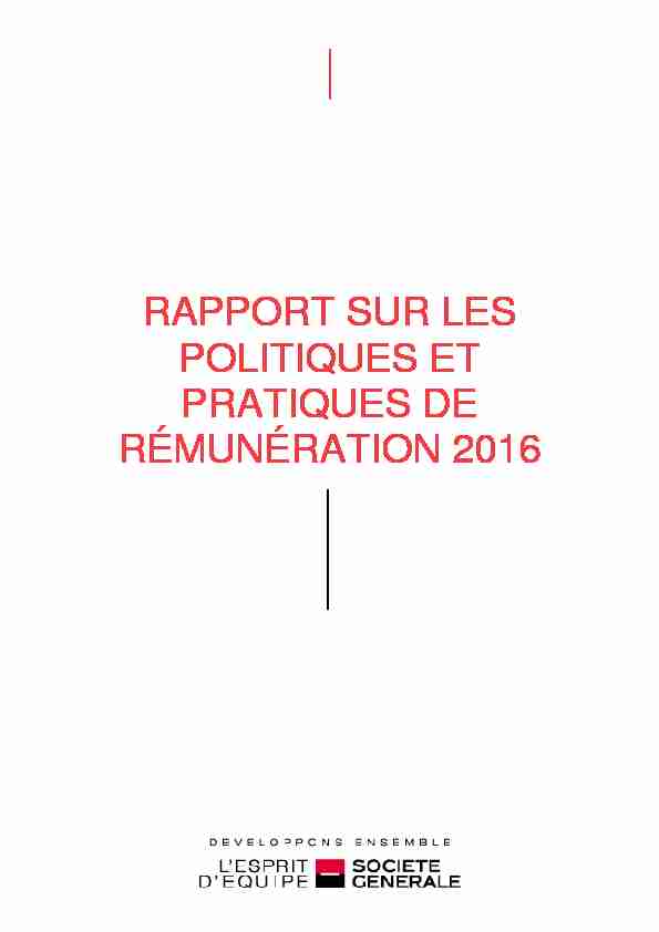 RAPPORT SUR LES POLITIQUES ET PRATIQUES DE RÉMUNÉRATION 2016