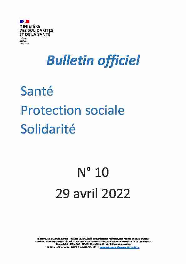 Bulletin officiel Santé - Protection sociale - Solidarité n° 2022/10 du