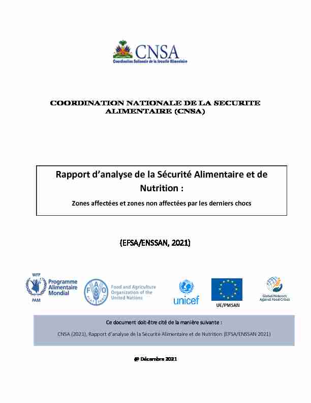 Rapport danalyse de la Sécurité Alimentaire et de Nutrition :