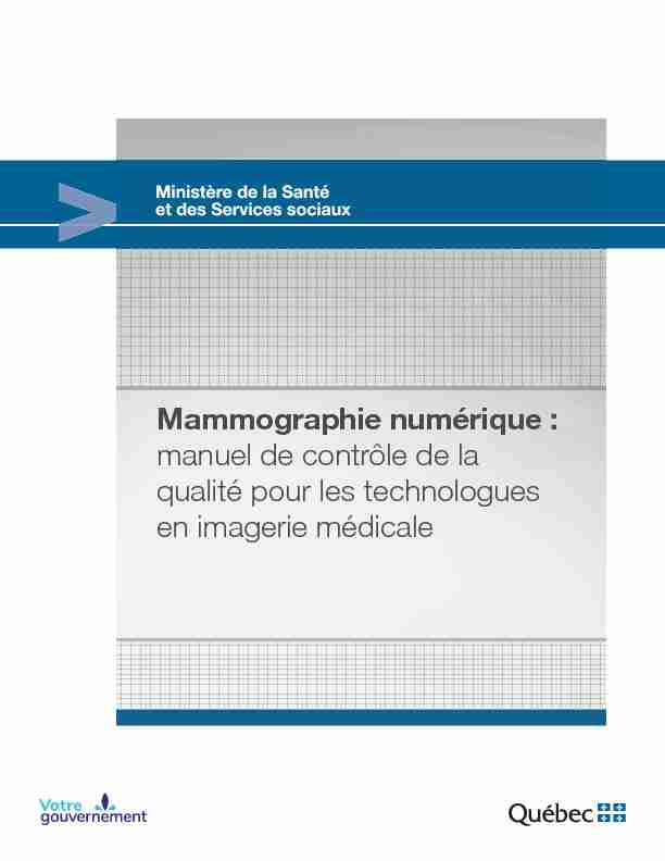 Mammographie numérique : manuel de contrôle de la qualité pour