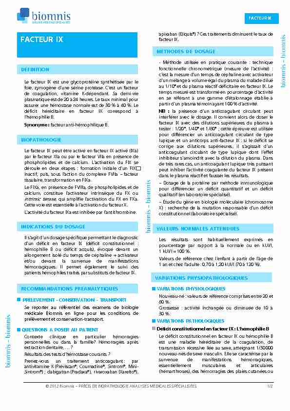 [PDF] FACTEUR IX - Eurofins Biomnis