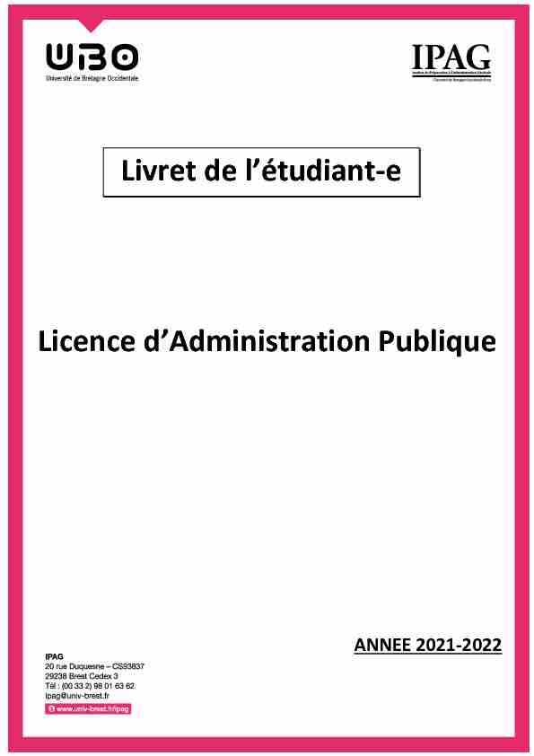 Livret de létudiant-e Licence dAdministration Publique