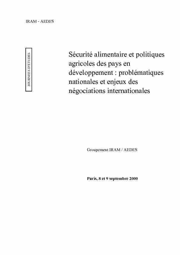 [PDF] Sécurité alimentaire et politiques agricoles des pays en  - IRAM