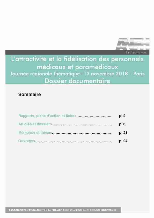 [PDF] Lattractivité et la fidélisation des personnels médicaux et  - ANFH