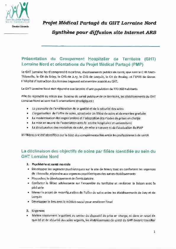 Projet Médical Partagé du GHT Lorraine Nord