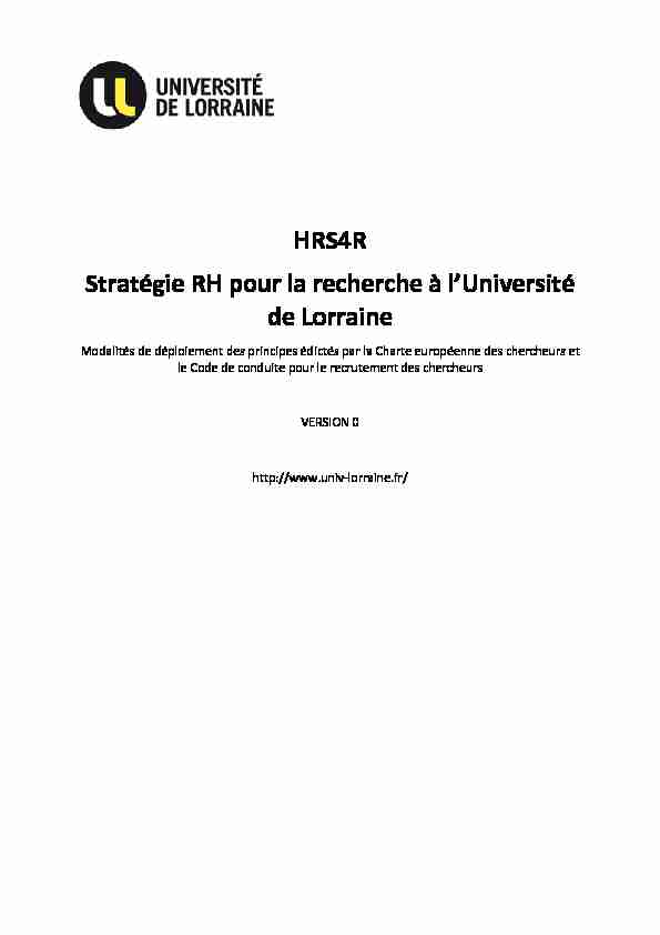 HRS4R Stratégie RH pour la recherche à lUniversité de Lorraine