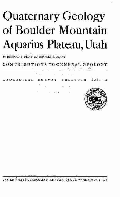 Quaternary Geology of Boulder Mountain Aquarius Plateau Utah