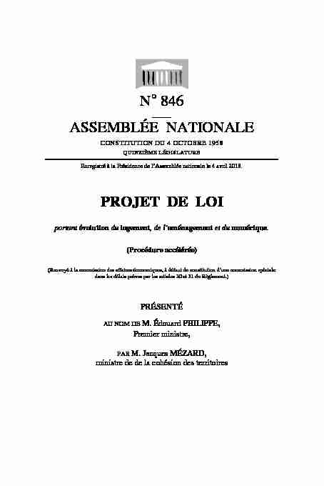 N° 846 ASSEMBLÉE NATIONALE PROJET DE LOI