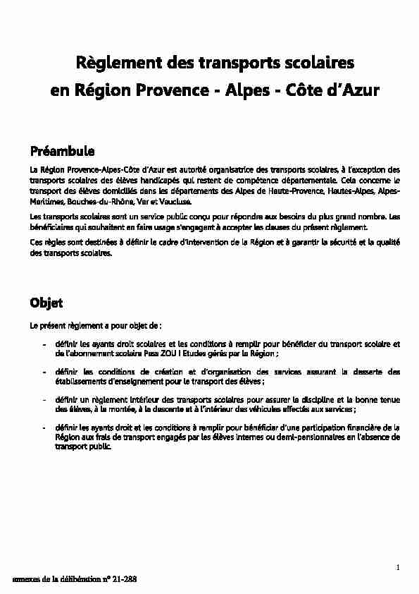 Règlement des transports scolaires - en Région Provence-Alpes