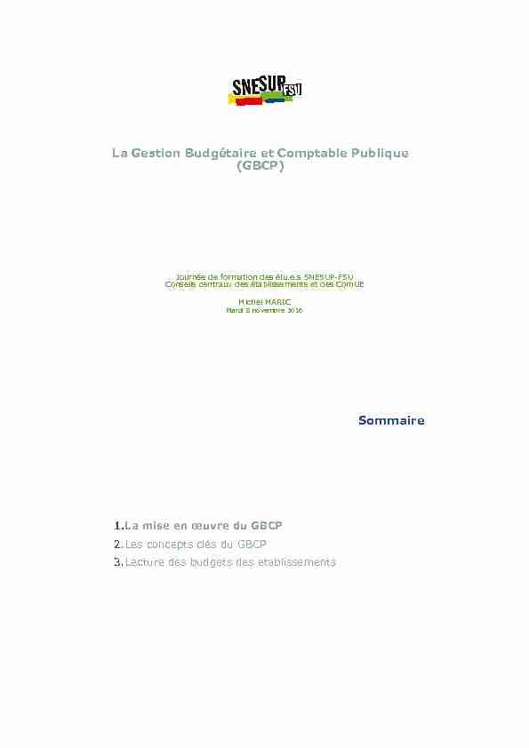 [PDF] La Gestion Budgétaire et Comptable Publique (GBCP) Sommaire