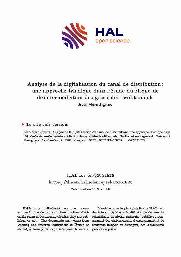 Analyse de la digitalisation du canal de distribution: une approche