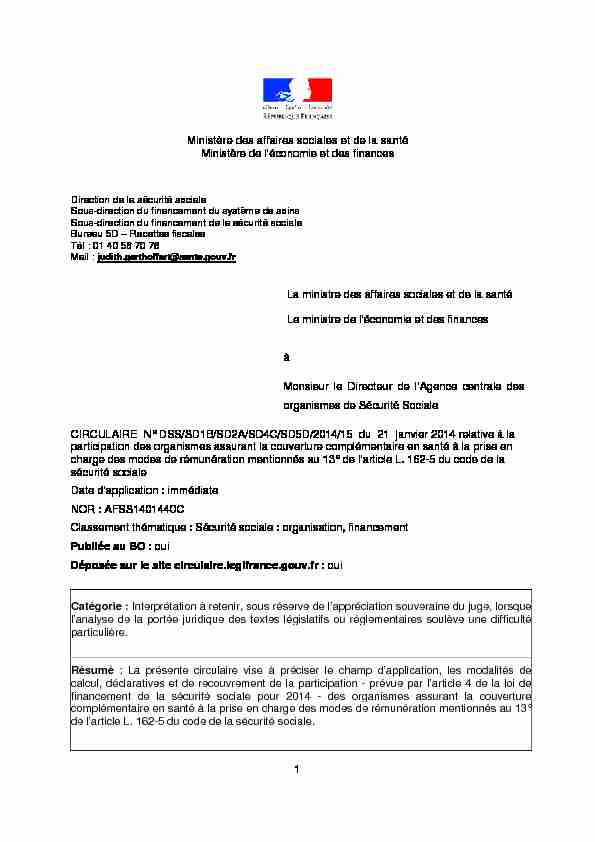 [PDF] 1 Ministère des affaires sociales et de la santé Ministère de l