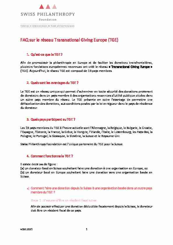 FAQ sur le réseau Transnational Giving Europe (TGE)