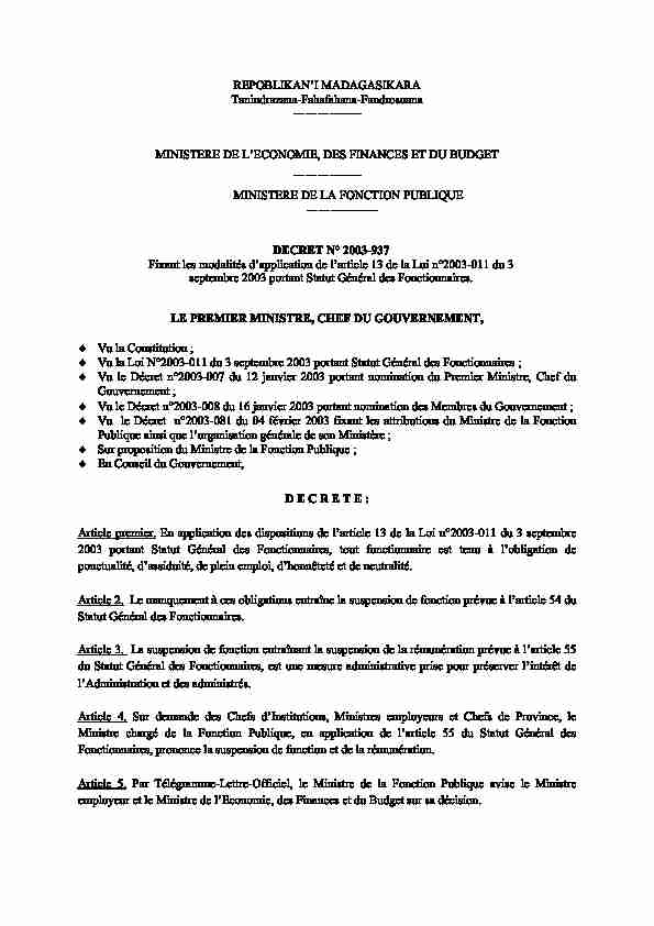 [PDF] REPOBLIKANI MADAGASIKARA Tanindrazana-Fahafahana  - ILO
