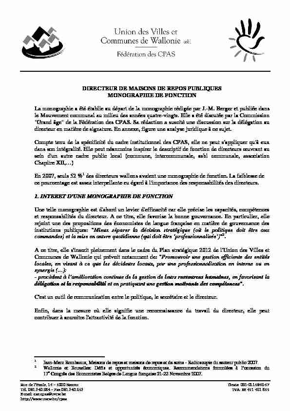 [PDF] DIRECTEUR DE MAISONS DE REPOS PUBLIQUES  - UVCW