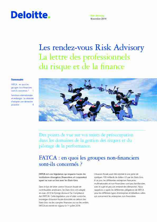 Les rendez-vous Risk Advisory La lettre des professionnels du