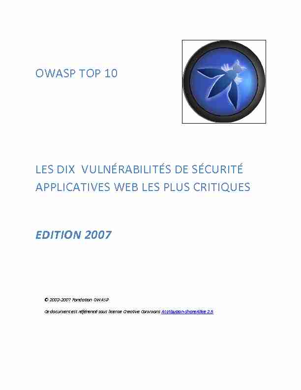 OWASP TOP 10 LES DIX VULNÉRABILITÉS DE SÉCURITÉ