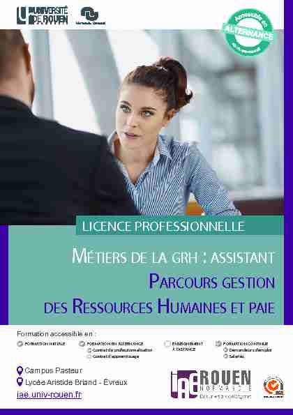 MÉTIERS DE LA GRH : ASSISTANT PARCOURS GESTION DES