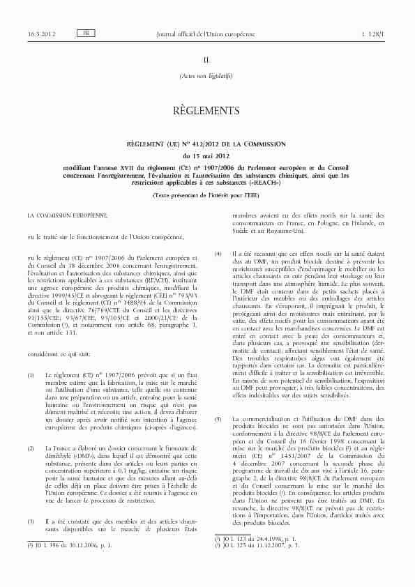 Règlement (UE) no 412/2012 de la Commission du 15 mai 2012