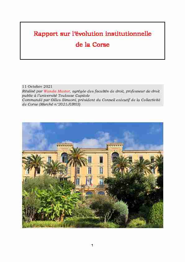 Rapport sur lévolution institutionnelle de la Corse